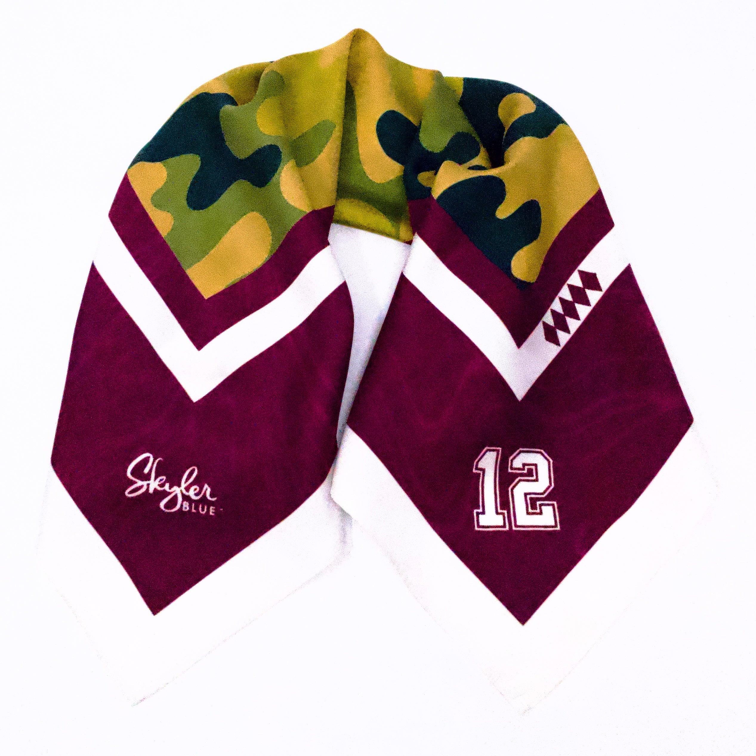 Skyler Blue’s The College Station 88-centimeter 100% silk twill scarf