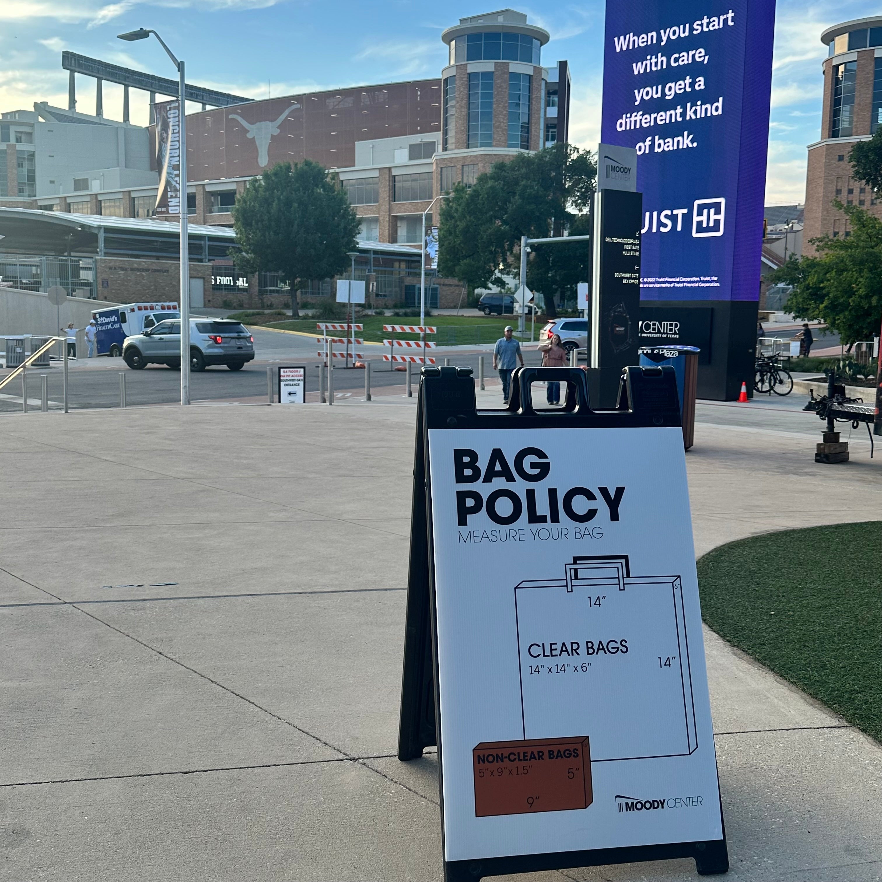 Clear Bag Policy at the University of Texas football stadium and the Moody Center