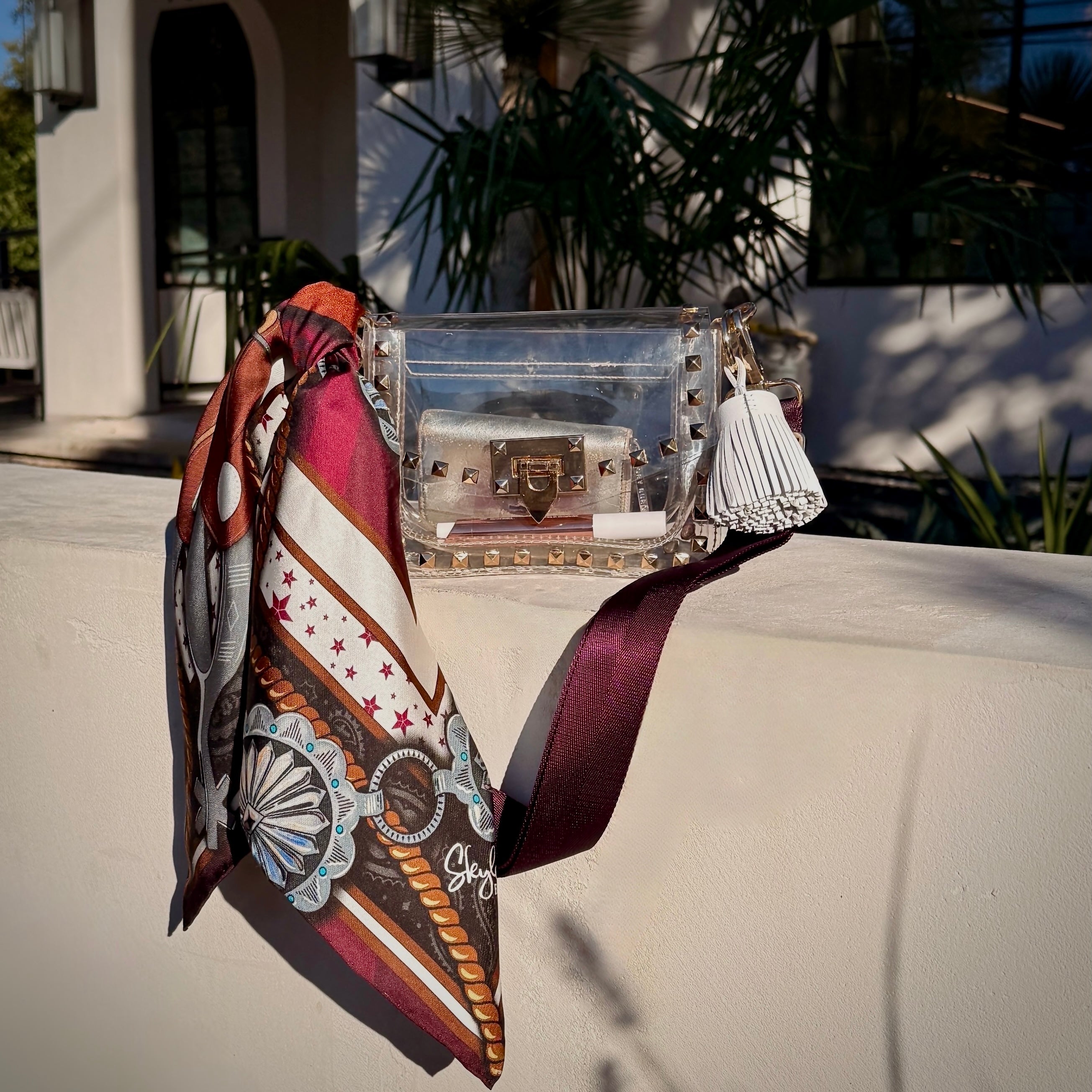 The Maroon Cowgirl Clear Small Studded Bag