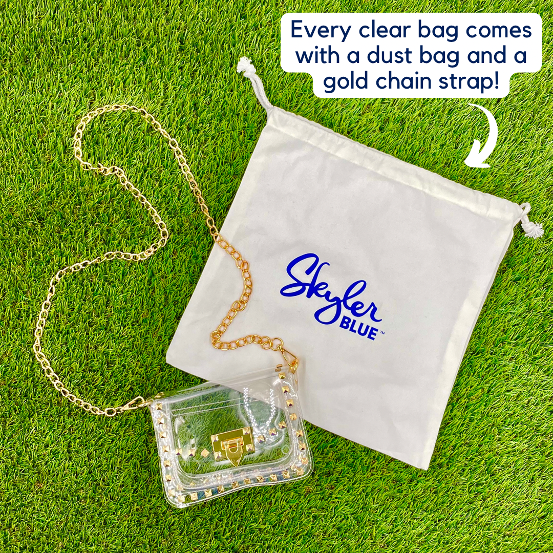 Skyler Blue’s Small Studded Clear Bag stadium approved clear bag / clear purse.